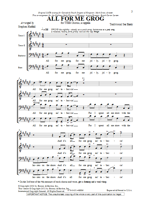 Stephen Hatfield All For Me Grog Sheet Music Notes & Chords for TTBB - Download or Print PDF