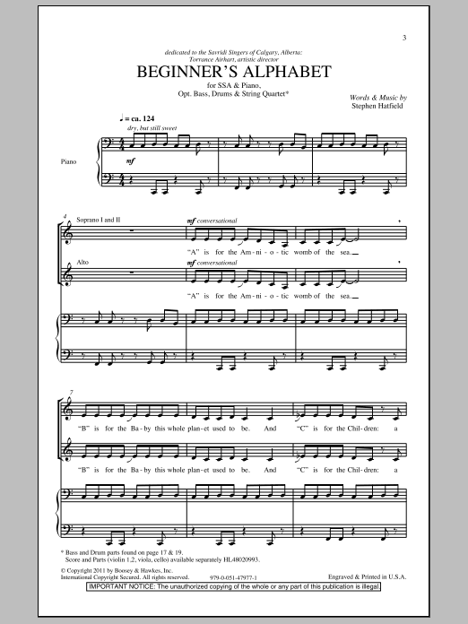 Stephen Hatfield Beginner's Alphabet Sheet Music Notes & Chords for SSA - Download or Print PDF