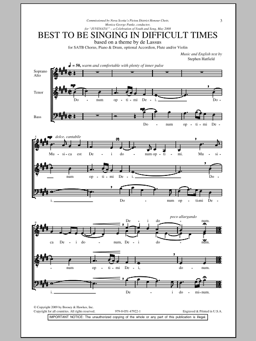 Stephen Hatfield Best To Be Singing In Difficult Times Sheet Music Notes & Chords for SATB - Download or Print PDF