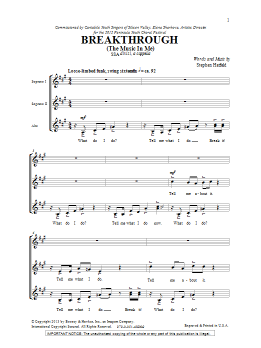 Stephen Hatfield Breakthrough Sheet Music Notes & Chords for SSA - Download or Print PDF