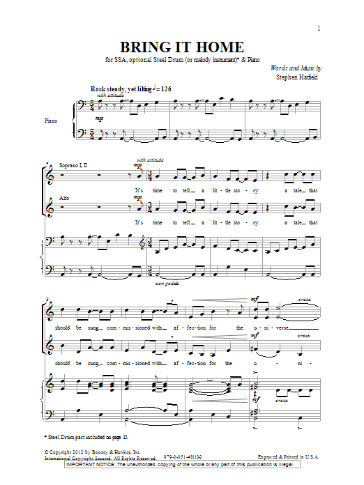 Stephen Hatfield Bring It Home Sheet Music Notes & Chords for SSA - Download or Print PDF