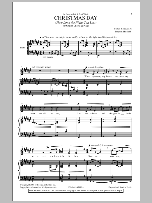 Stephen Hatfield Christmas Day (How Long The Night Can Last) Sheet Music Notes & Chords for Unison Choral - Download or Print PDF