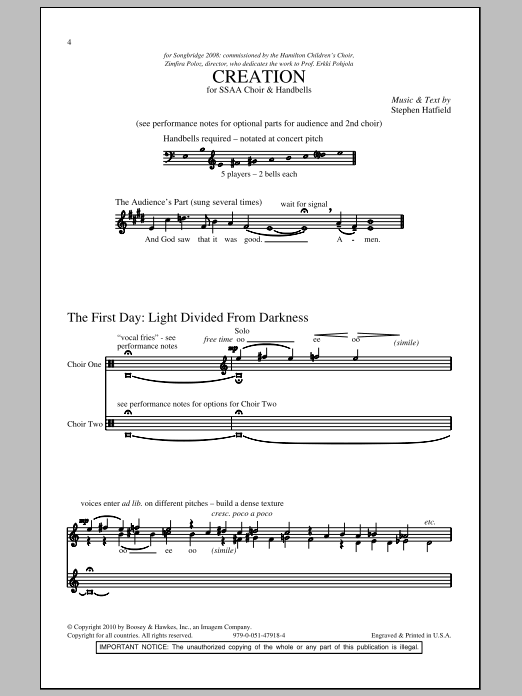 Stephen Hatfield Creation Sheet Music Notes & Chords for SSA - Download or Print PDF
