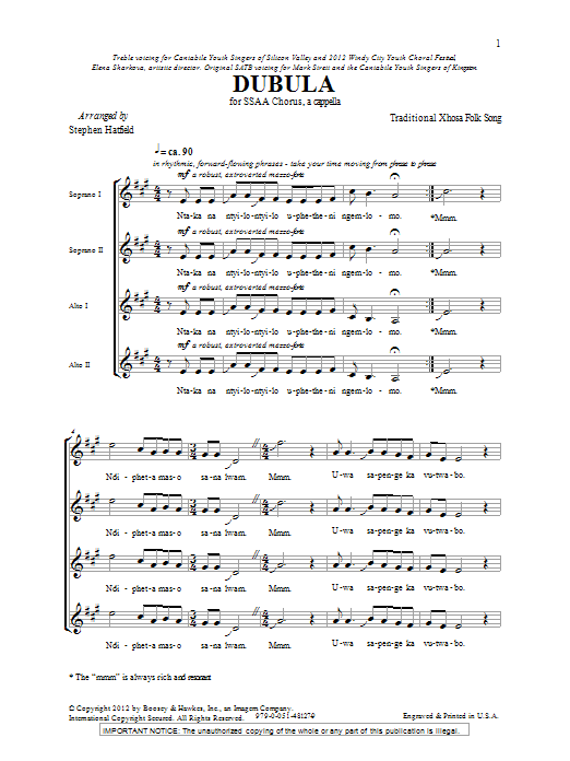 Stephen Hatfield Dubula Sheet Music Notes & Chords for SSA - Download or Print PDF