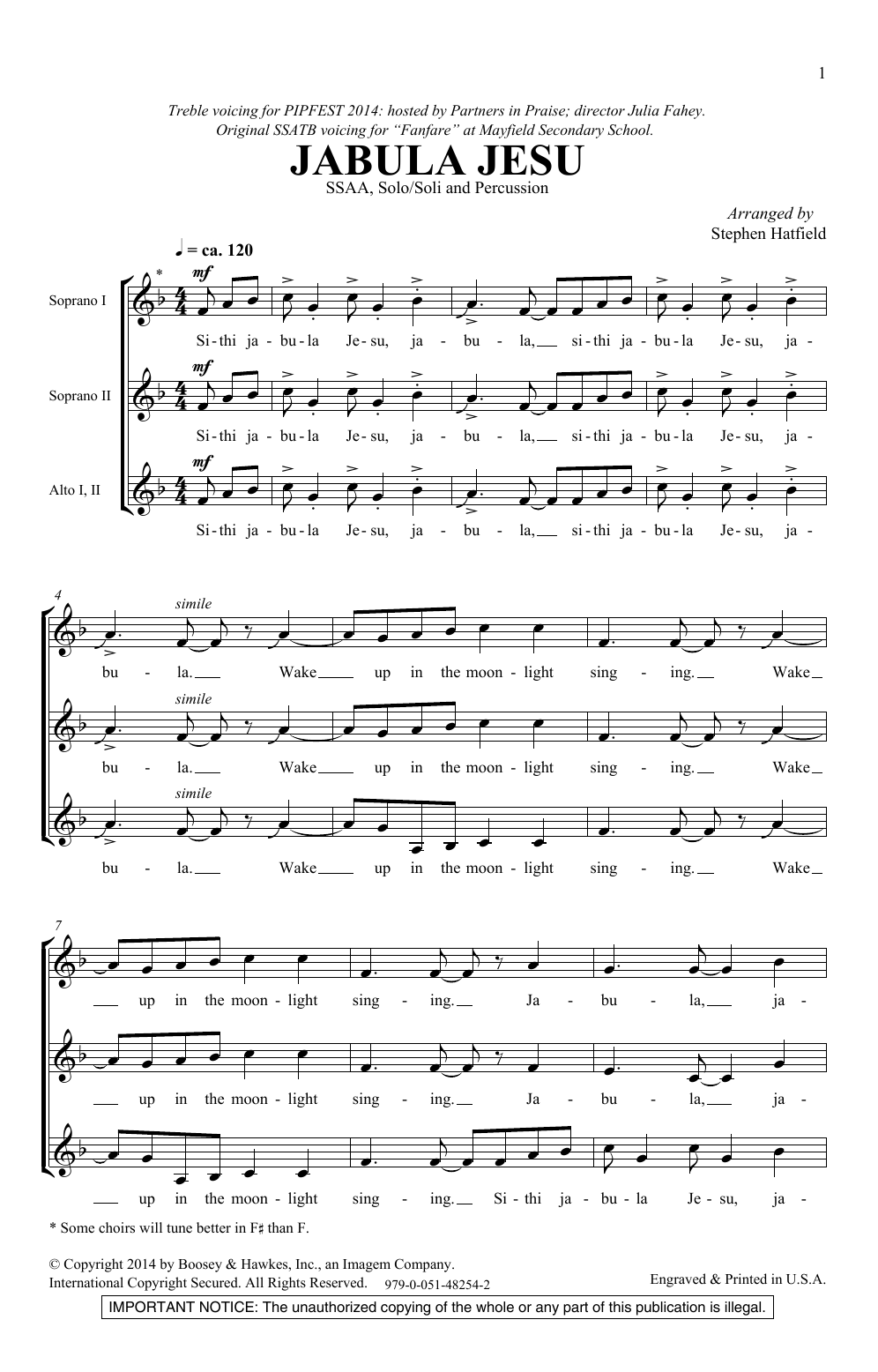 Stephen Hatfield Jabula Jesu Sheet Music Notes & Chords for SSA - Download or Print PDF