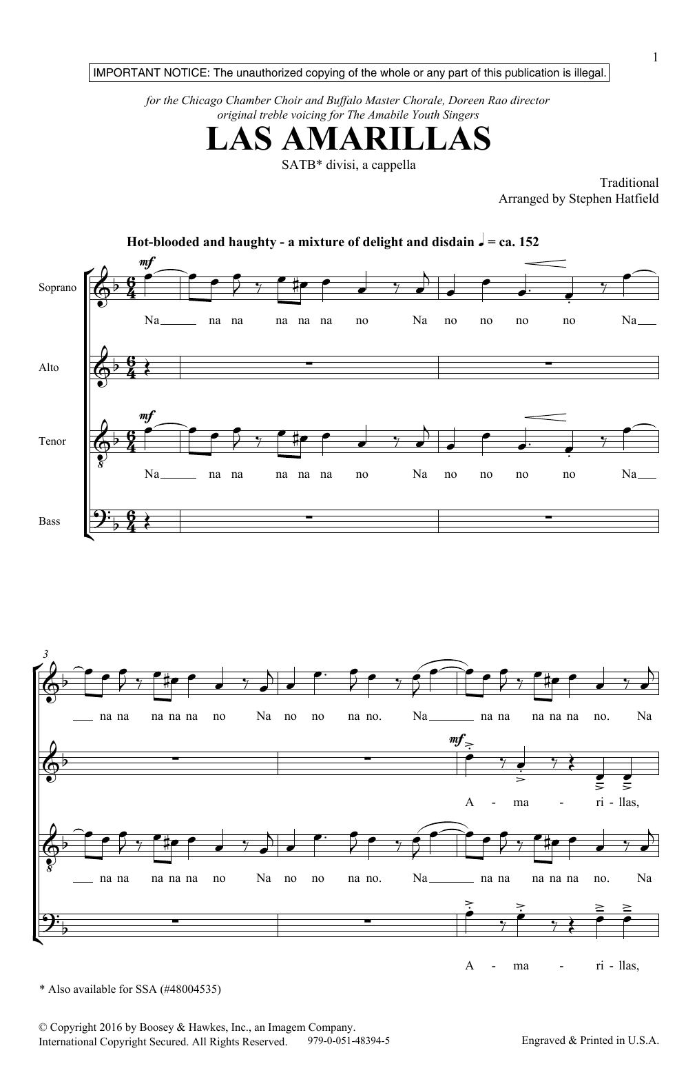 Stephen Hatfield Las Amarillas Sheet Music Notes & Chords for SATB - Download or Print PDF