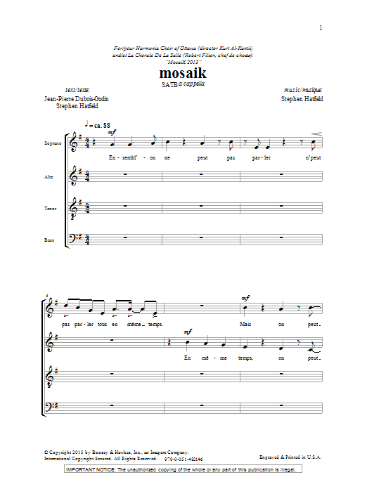 Stephen Hatfield Mosaik Sheet Music Notes & Chords for SATB - Download or Print PDF