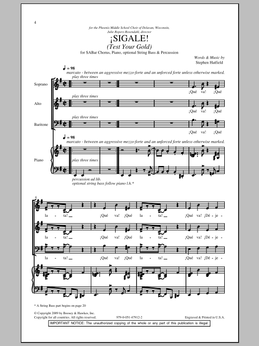 Stephen Hatfield Sigale (Test Your Gold) Sheet Music Notes & Chords for SAB - Download or Print PDF