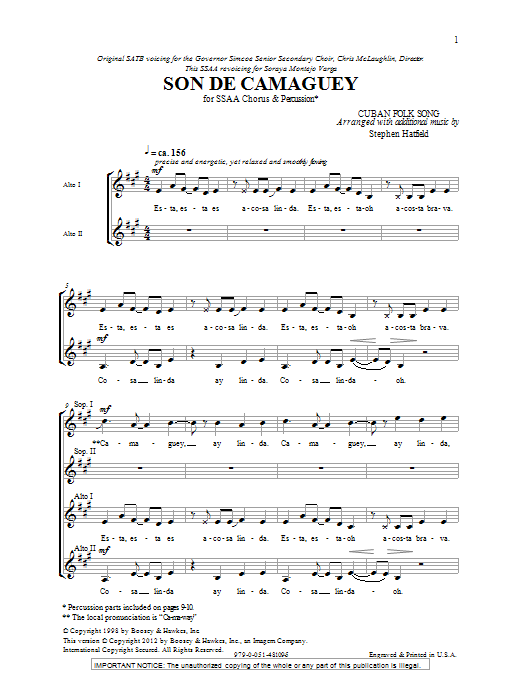 Stephen Hatfield Son De Camaguey Sheet Music Notes & Chords for TTBB - Download or Print PDF