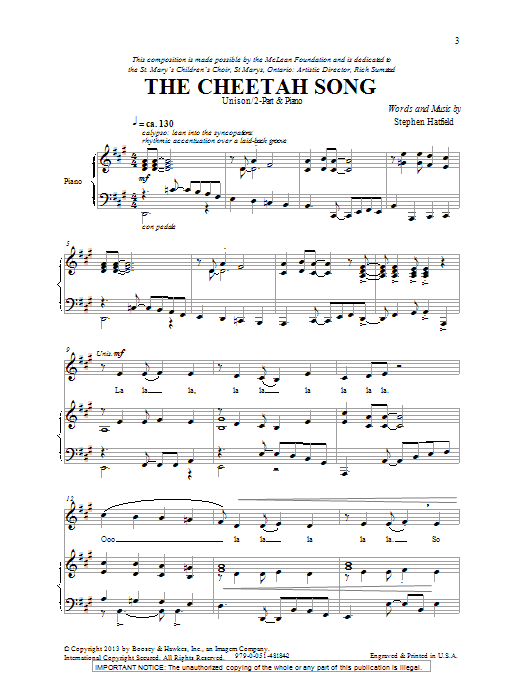 Stephen Hatfield The Cheetah Song Sheet Music Notes & Chords for 2-Part Choir - Download or Print PDF