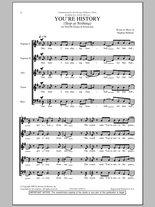 Stephen Hatfield You're History (Stop At Nothing) Sheet Music Notes & Chords for SATB - Download or Print PDF