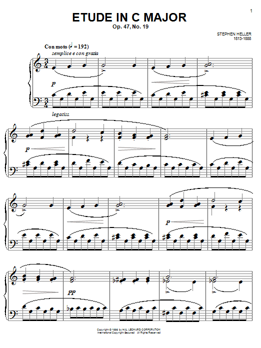 Stephen Heller Etude in C Major, Op. 47, No. 19 Sheet Music Notes & Chords for Easy Piano - Download or Print PDF