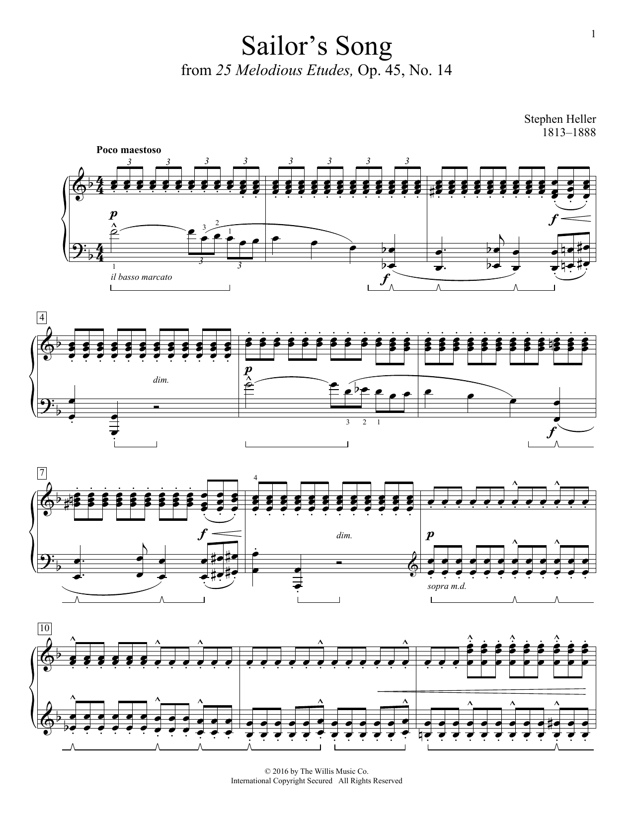 Stephen Heller Sailor's Song Sheet Music Notes & Chords for Educational Piano - Download or Print PDF