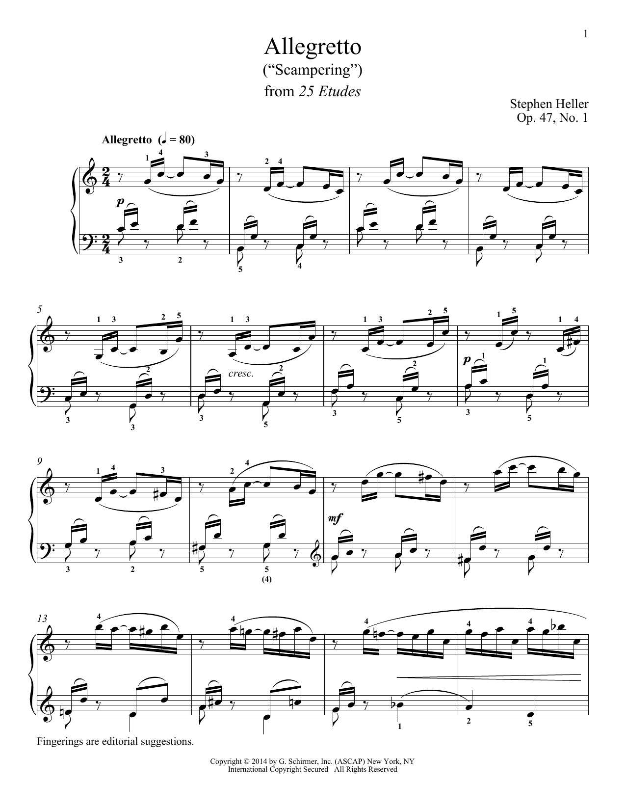 Stephen Heller Scampering, Op. 47, No. 1 Sheet Music Notes & Chords for Piano - Download or Print PDF