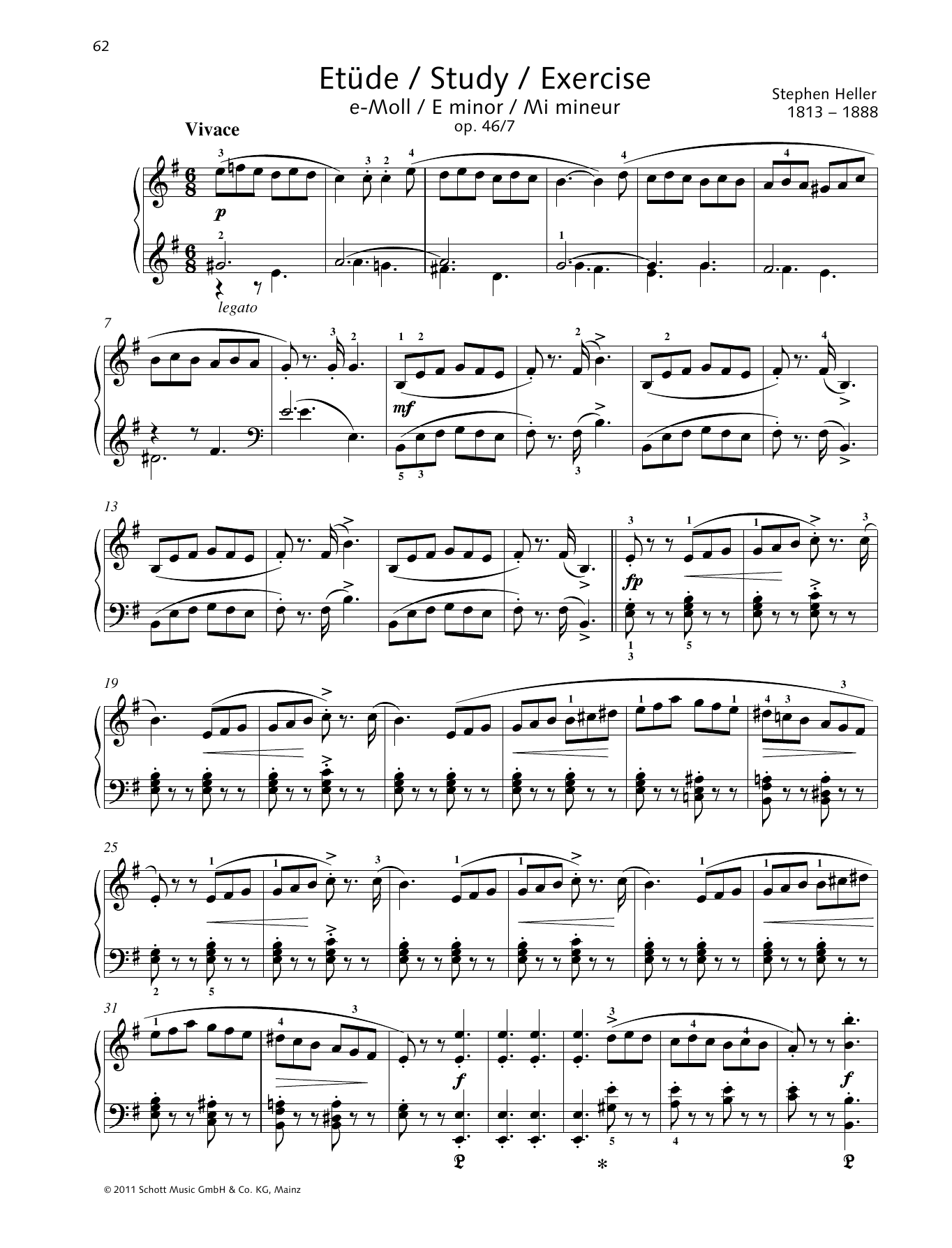 Stephen Heller Study E minor Sheet Music Notes & Chords for Piano Solo - Download or Print PDF