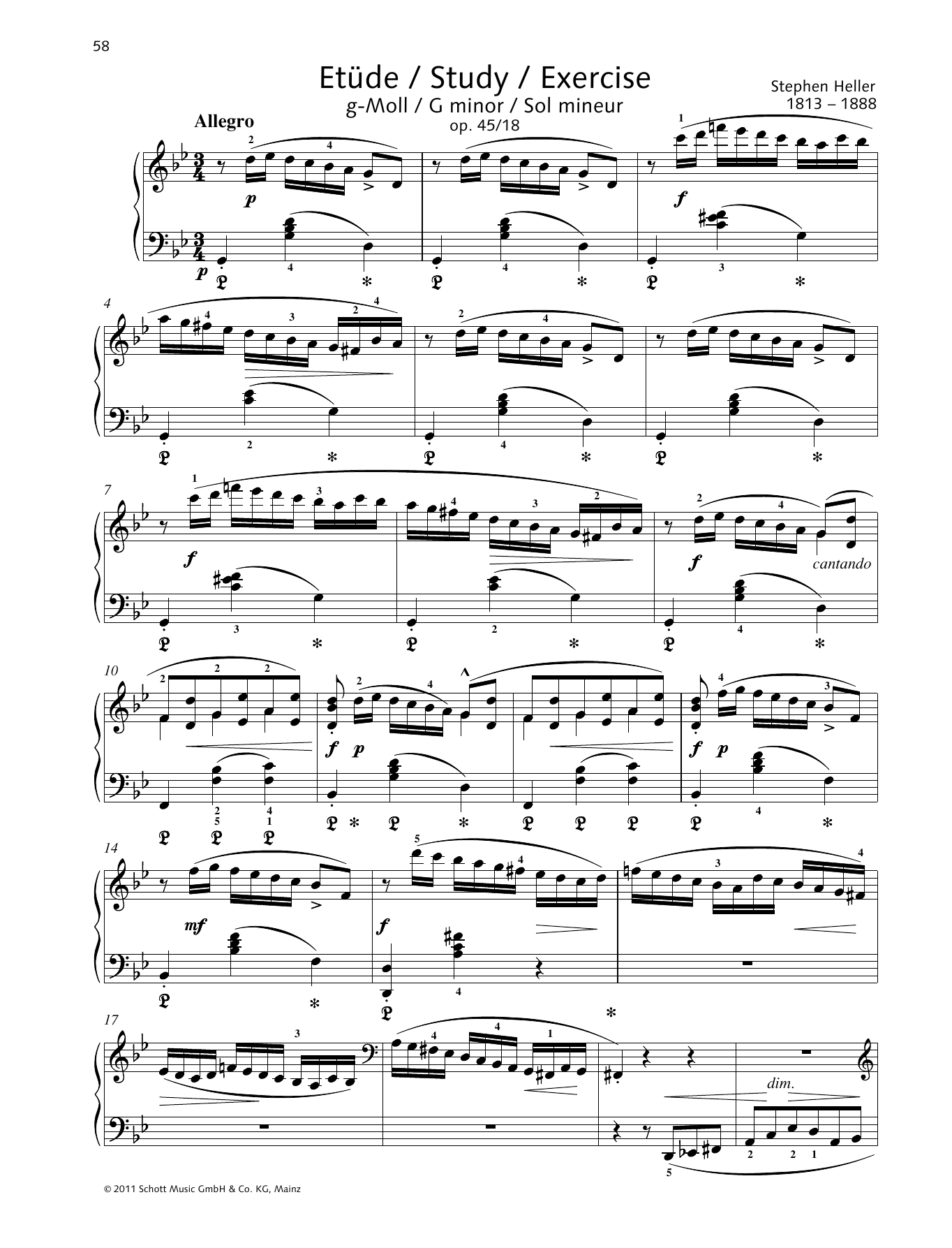 Stephen Heller Study G minor Sheet Music Notes & Chords for Piano Solo - Download or Print PDF