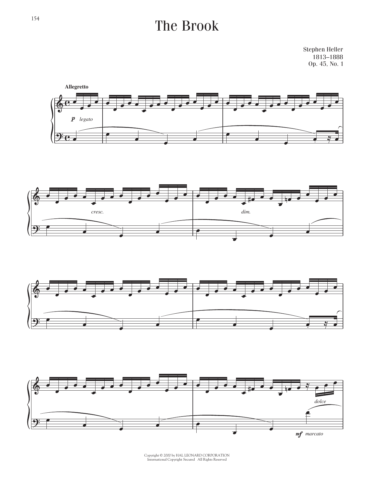 Stephen Heller The Brook, Op. 45, No. 1 Sheet Music Notes & Chords for Piano Solo - Download or Print PDF