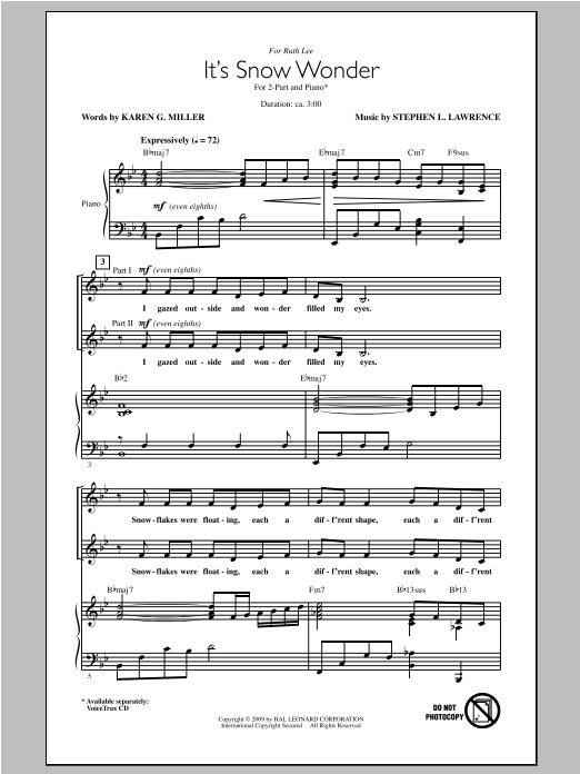 Stephen Lawrence It's Snow Wonder Sheet Music Notes & Chords for 2-Part Choir - Download or Print PDF