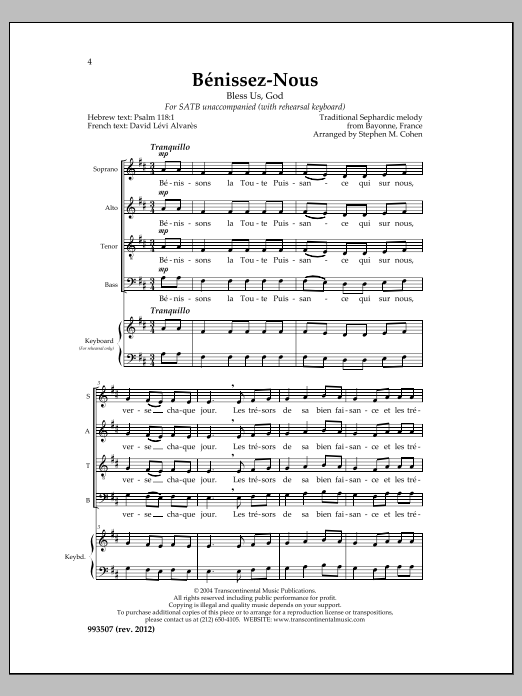 Stephen M. Cohen Benissez-Nous Sheet Music Notes & Chords for Choral - Download or Print PDF