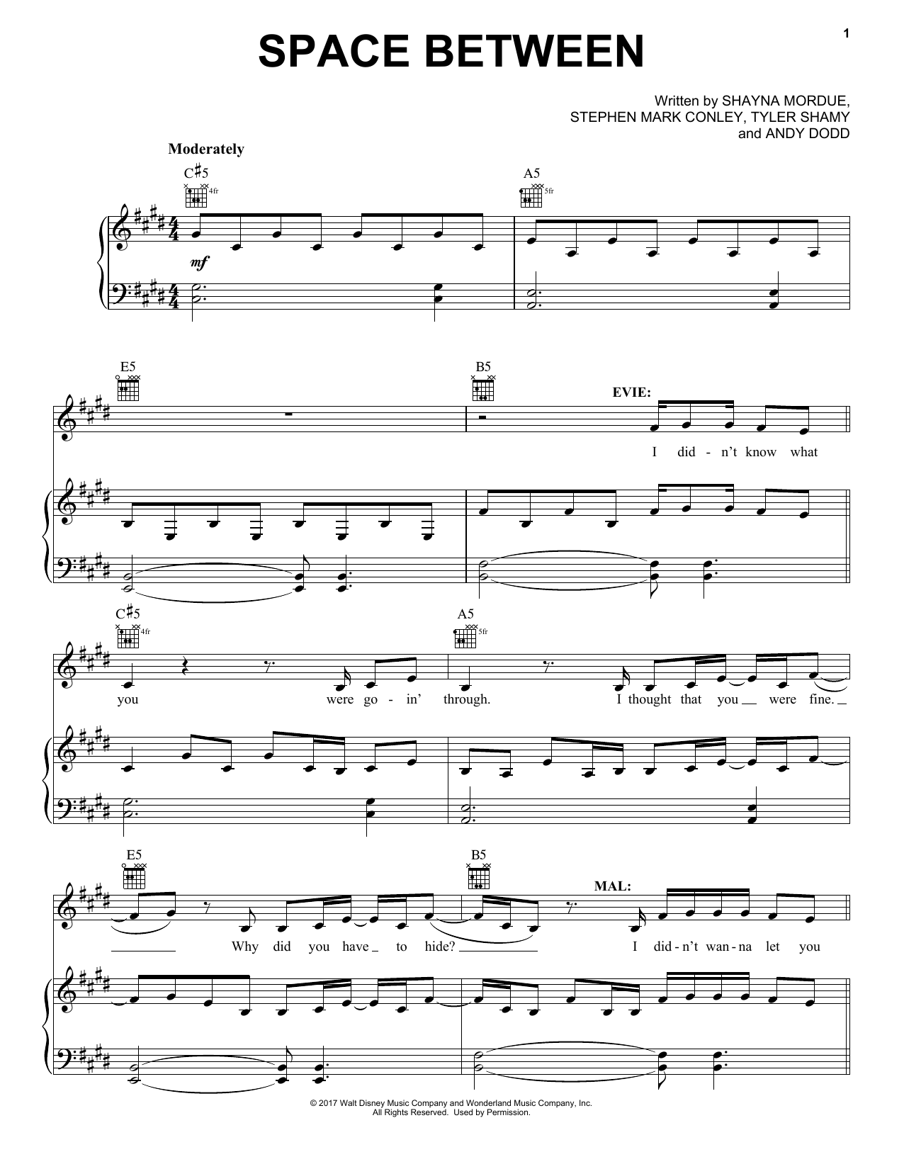 Stephen Mark Conley Space Between (from Disney's Descendants 2) Sheet Music Notes & Chords for Piano, Vocal & Guitar (Right-Hand Melody) - Download or Print PDF