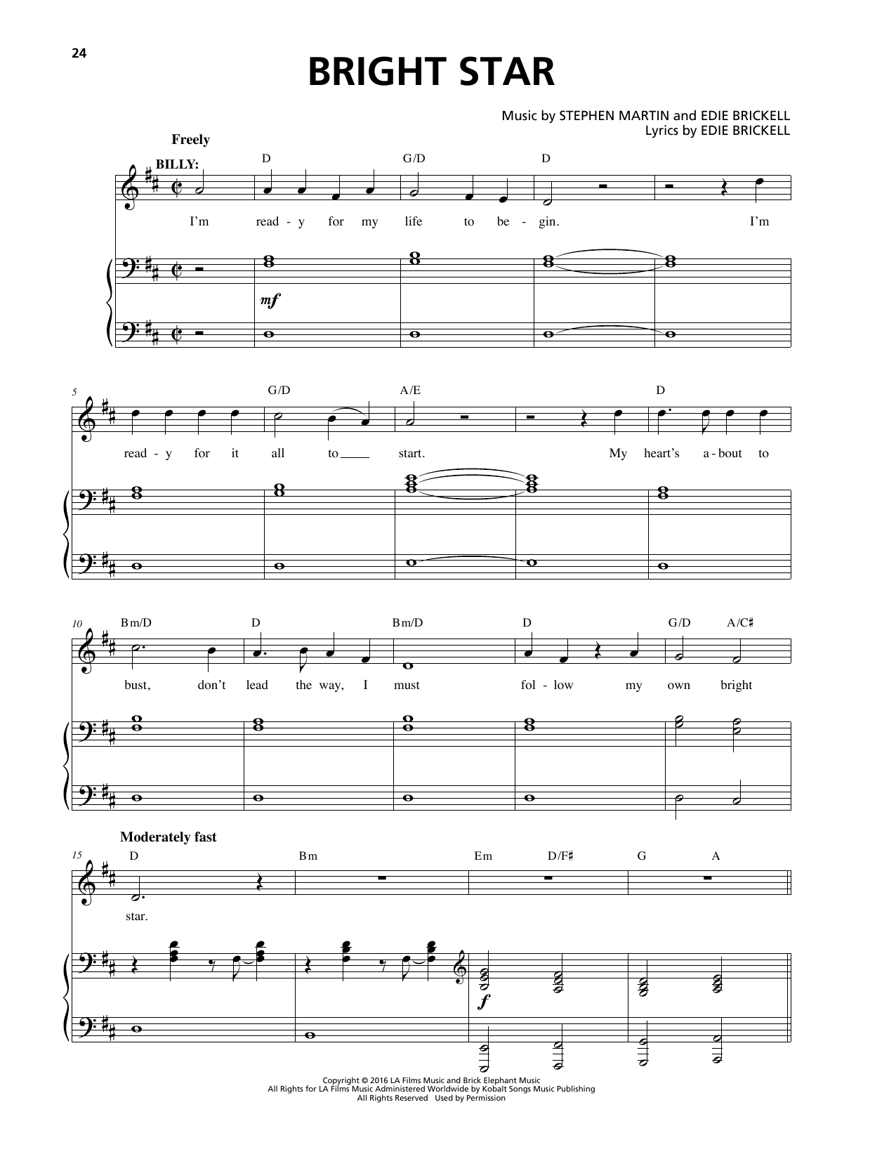 Stephen Martin & Edie Brickell Bright Star Sheet Music Notes & Chords for Piano & Vocal - Download or Print PDF