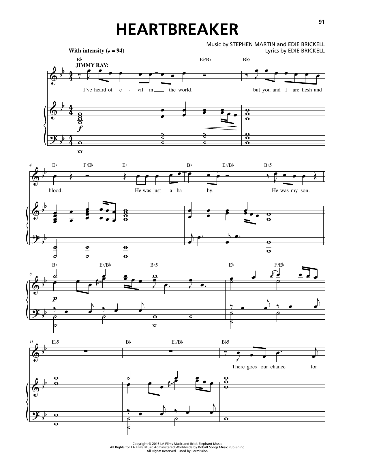 Stephen Martin & Edie Brickell Heartbreaker Sheet Music Notes & Chords for Piano & Vocal - Download or Print PDF