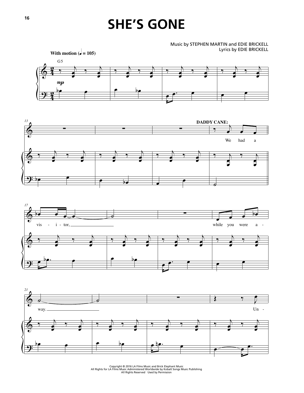 Stephen Martin & Edie Brickell She's Gone Sheet Music Notes & Chords for Piano & Vocal - Download or Print PDF
