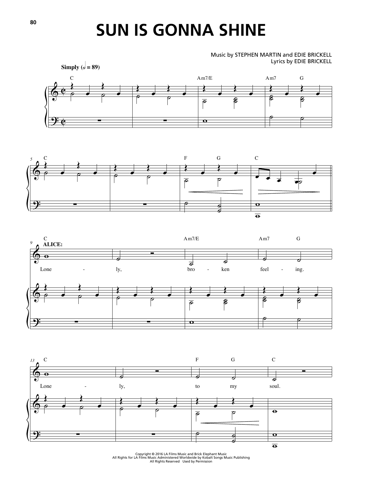 Stephen Martin & Edie Brickell Sun Is Gonna Shine Sheet Music Notes & Chords for Piano & Vocal - Download or Print PDF