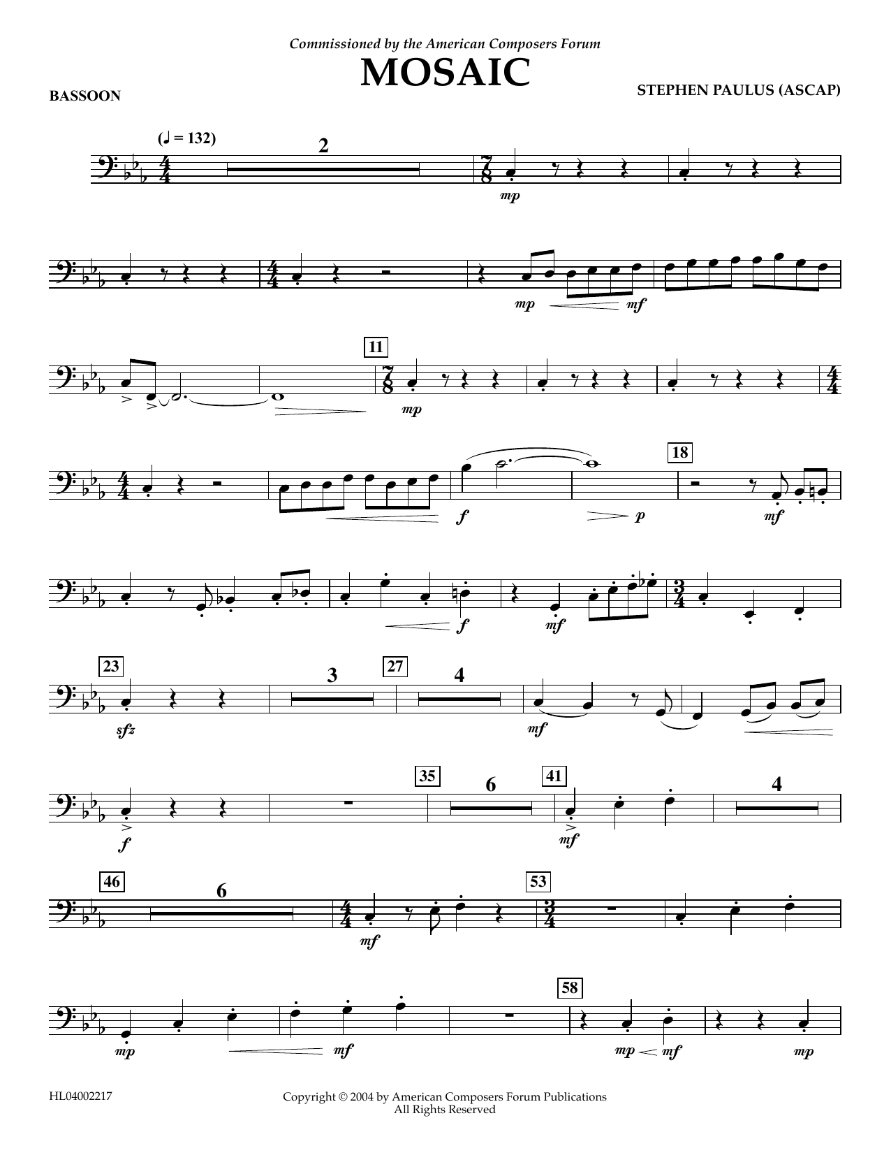 Stephen Paulus Mosaic - Bassoon Sheet Music Notes & Chords for Concert Band - Download or Print PDF