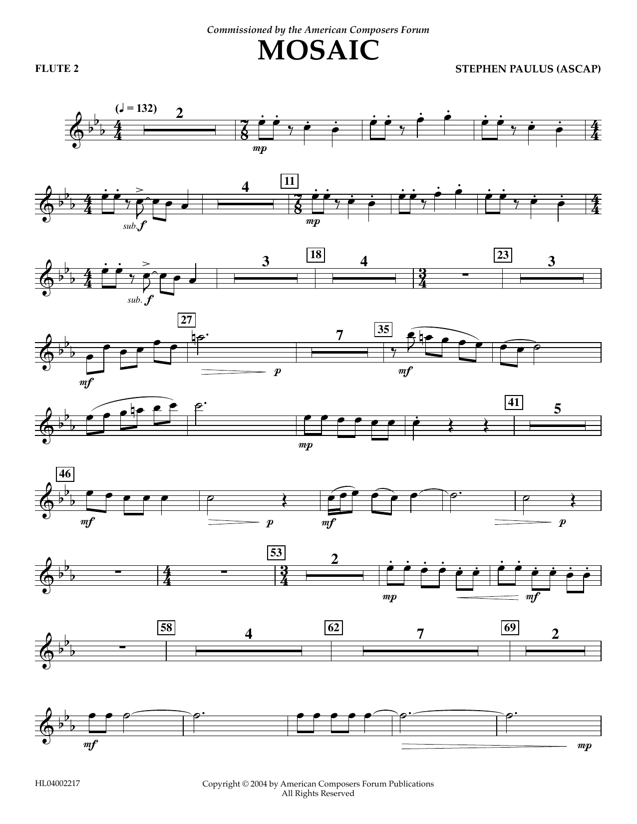 Stephen Paulus Mosaic - Flute 2 Sheet Music Notes & Chords for Concert Band - Download or Print PDF