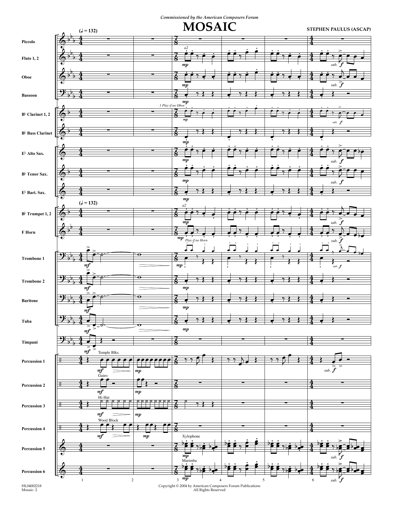 Stephen Paulus Mosaic - Full Score Sheet Music Notes & Chords for Concert Band - Download or Print PDF