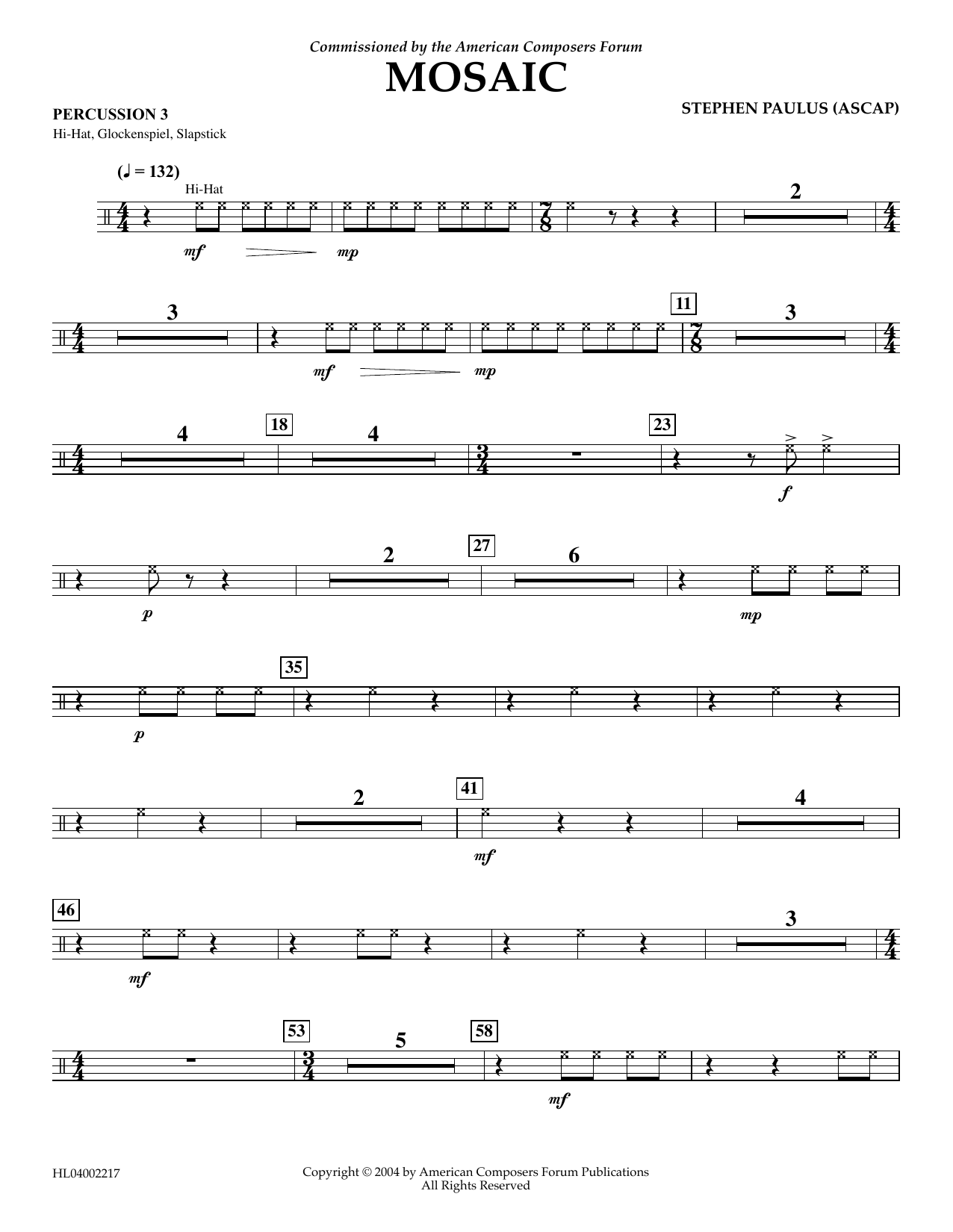 Stephen Paulus Mosaic - Percussion 3 Sheet Music Notes & Chords for Concert Band - Download or Print PDF