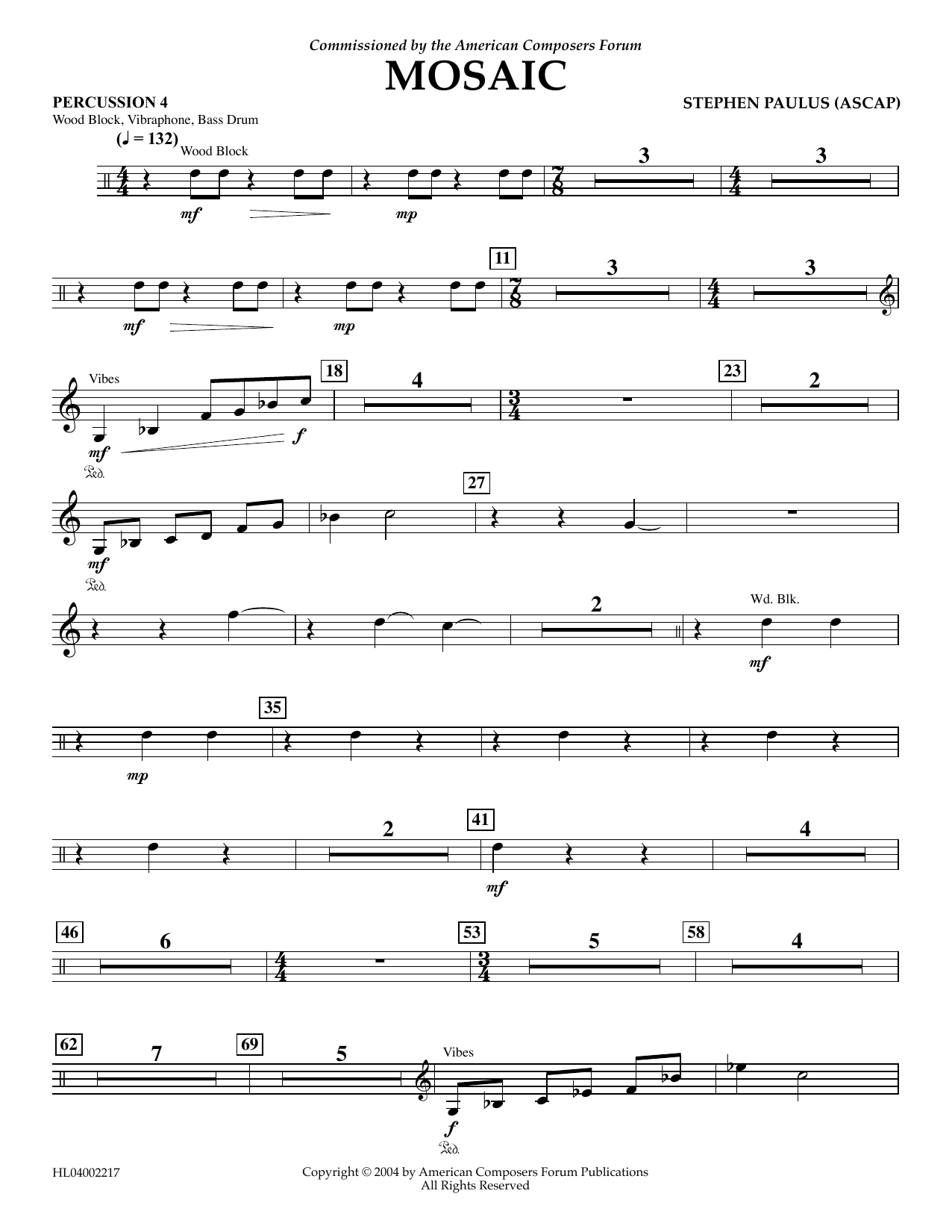 Stephen Paulus Mosaic - Percussion 4 Sheet Music Notes & Chords for Concert Band - Download or Print PDF