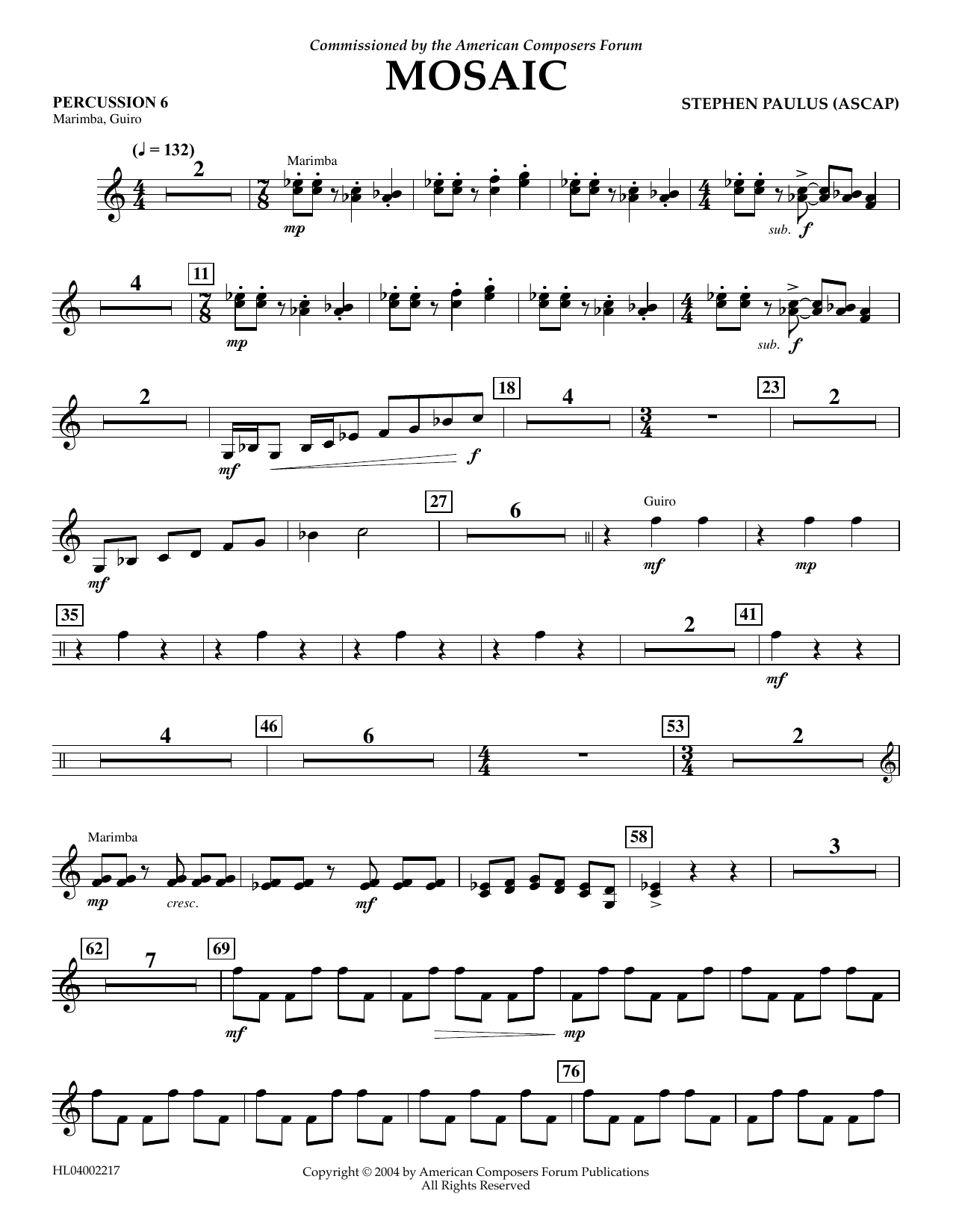 Stephen Paulus Mosaic - Percussion 6 Sheet Music Notes & Chords for Concert Band - Download or Print PDF