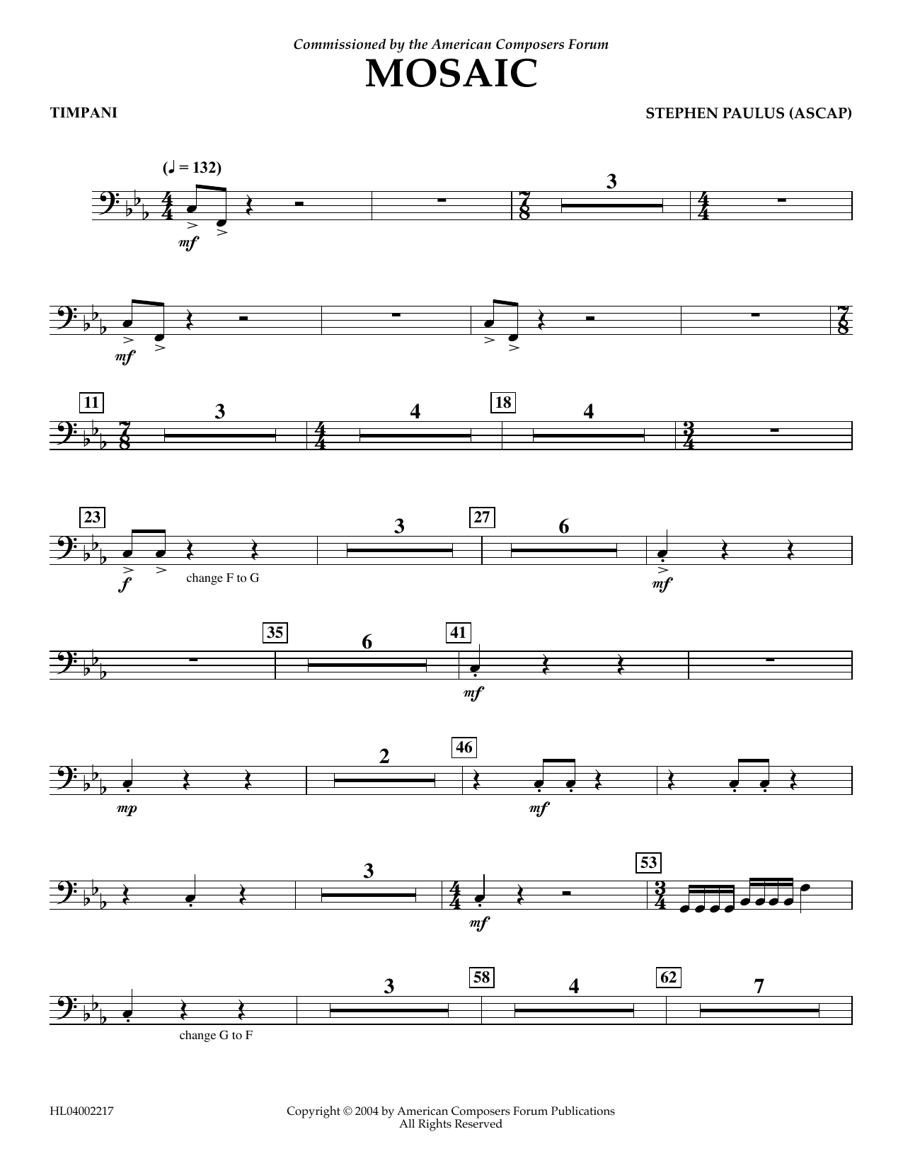 Stephen Paulus Mosaic - Timpani Sheet Music Notes & Chords for Concert Band - Download or Print PDF