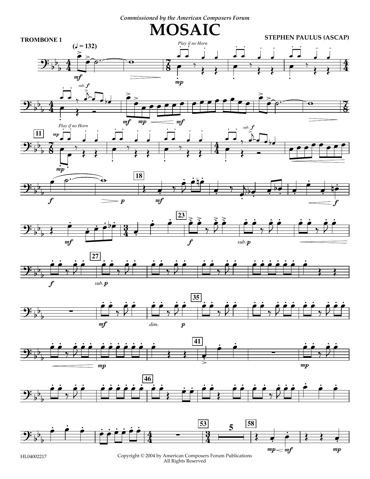 Stephen Paulus Mosaic - Trombone 1 Sheet Music Notes & Chords for Concert Band - Download or Print PDF