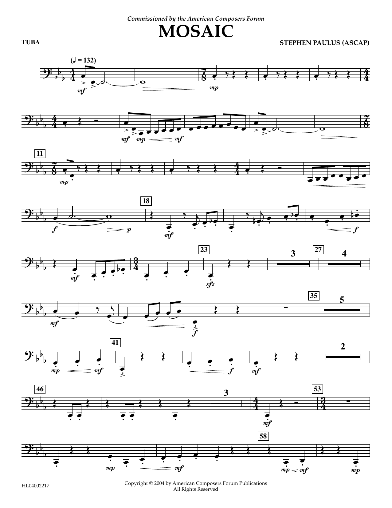 Stephen Paulus Mosaic - Tuba Sheet Music Notes & Chords for Concert Band - Download or Print PDF