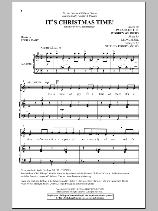 Stephen Roddy It's Christmas Time! Sheet Music Notes & Chords for Unison Choral - Download or Print PDF