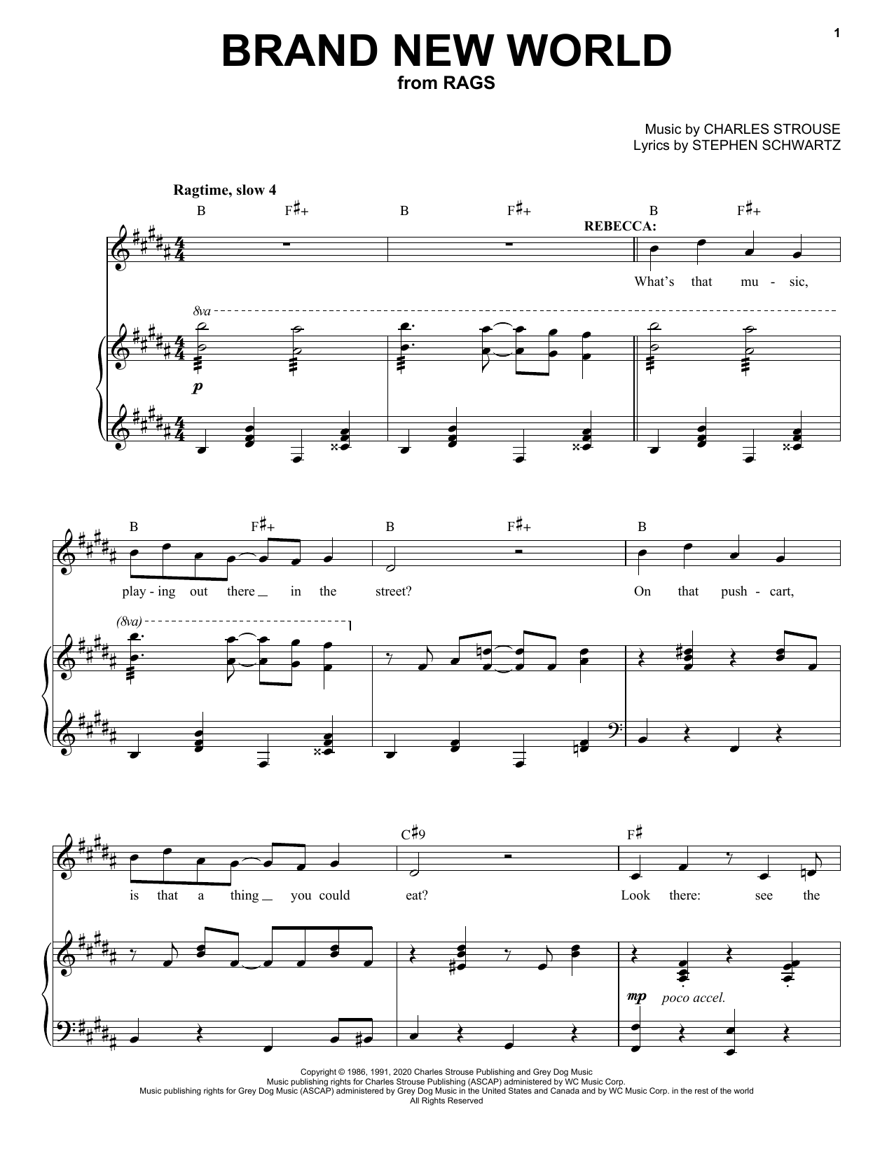 Stephen Schwartz & Charles Strouse Brand New World (from Rags: The Musical) Sheet Music Notes & Chords for Piano & Vocal - Download or Print PDF