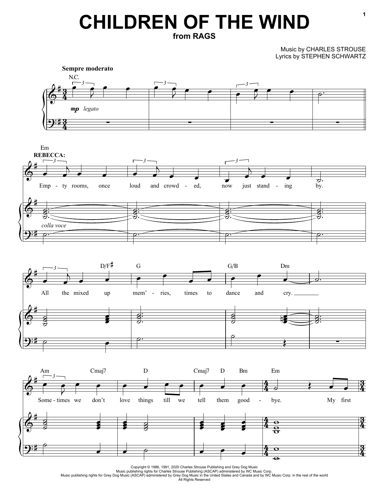 Stephen Schwartz & Charles Strouse Children Of The Wind (from Rags: The Musical) Sheet Music Notes & Chords for Piano & Vocal - Download or Print PDF