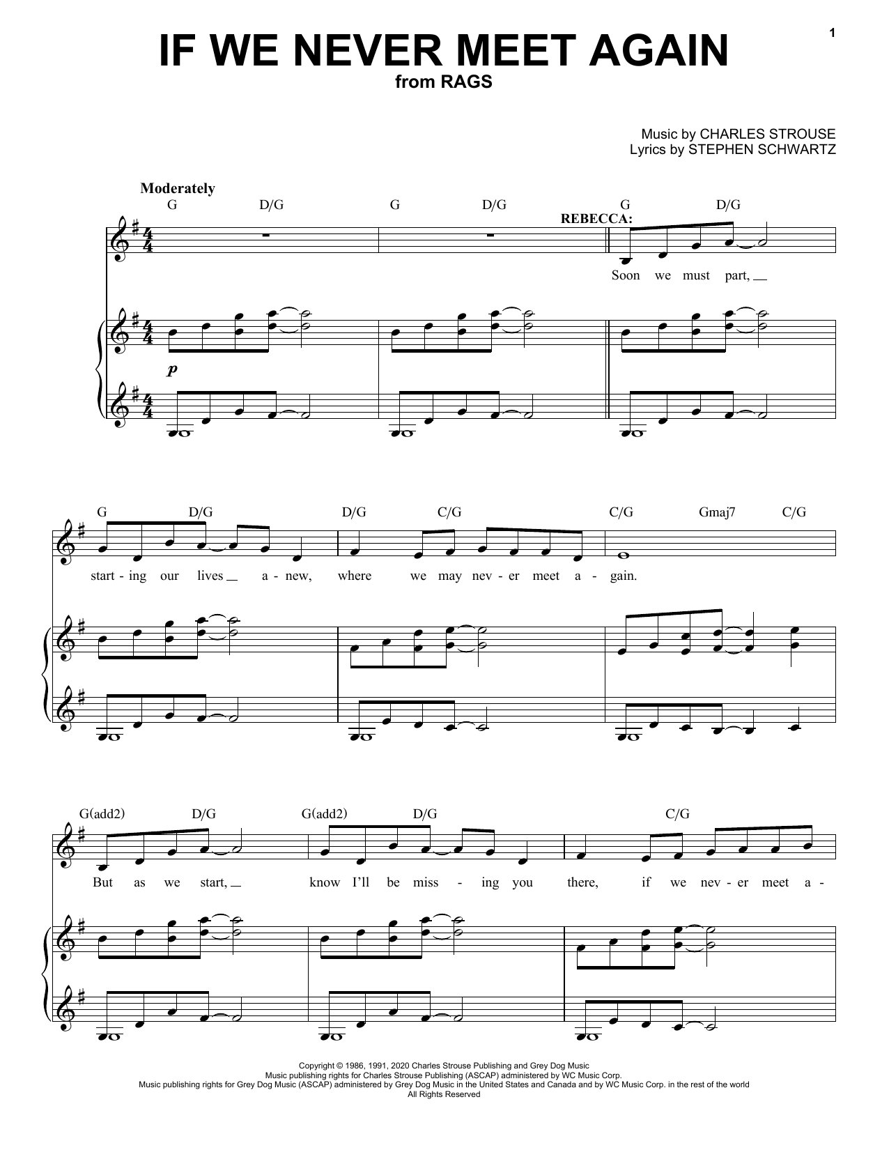 Stephen Schwartz & Charles Strouse If We Never Meet Again (from Rags: The Musical) Sheet Music Notes & Chords for Piano & Vocal - Download or Print PDF