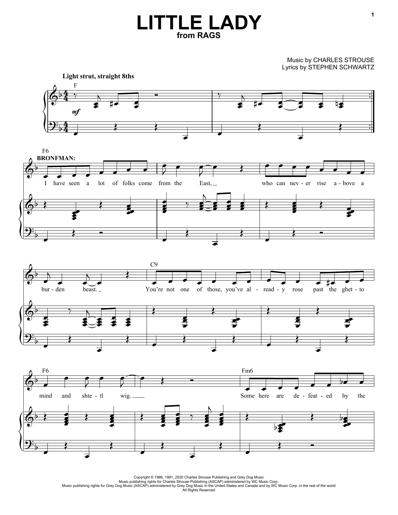 Stephen Schwartz & Charles Strouse Little Lady (from Rags: The Musical) Sheet Music Notes & Chords for Piano & Vocal - Download or Print PDF