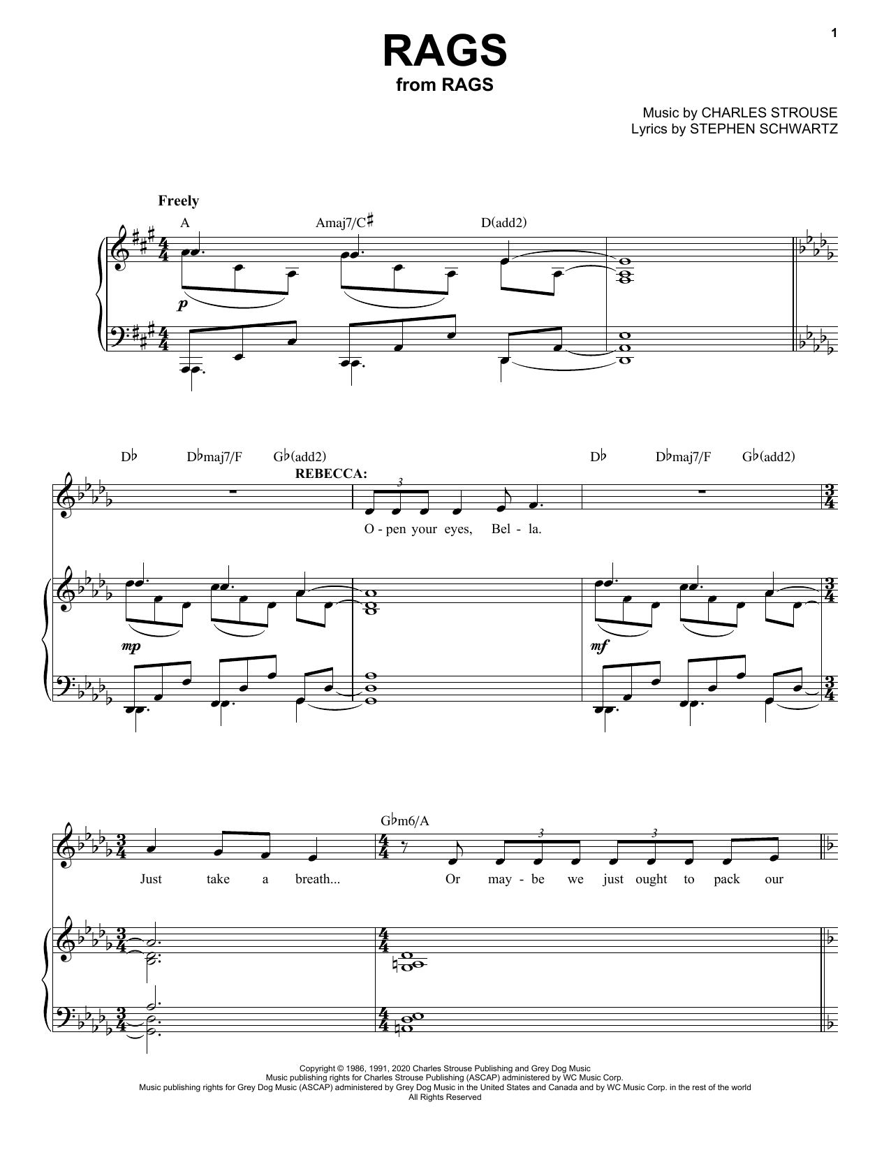 Stephen Schwartz & Charles Strouse Rags (from Rags: The Musical) Sheet Music Notes & Chords for Piano & Vocal - Download or Print PDF