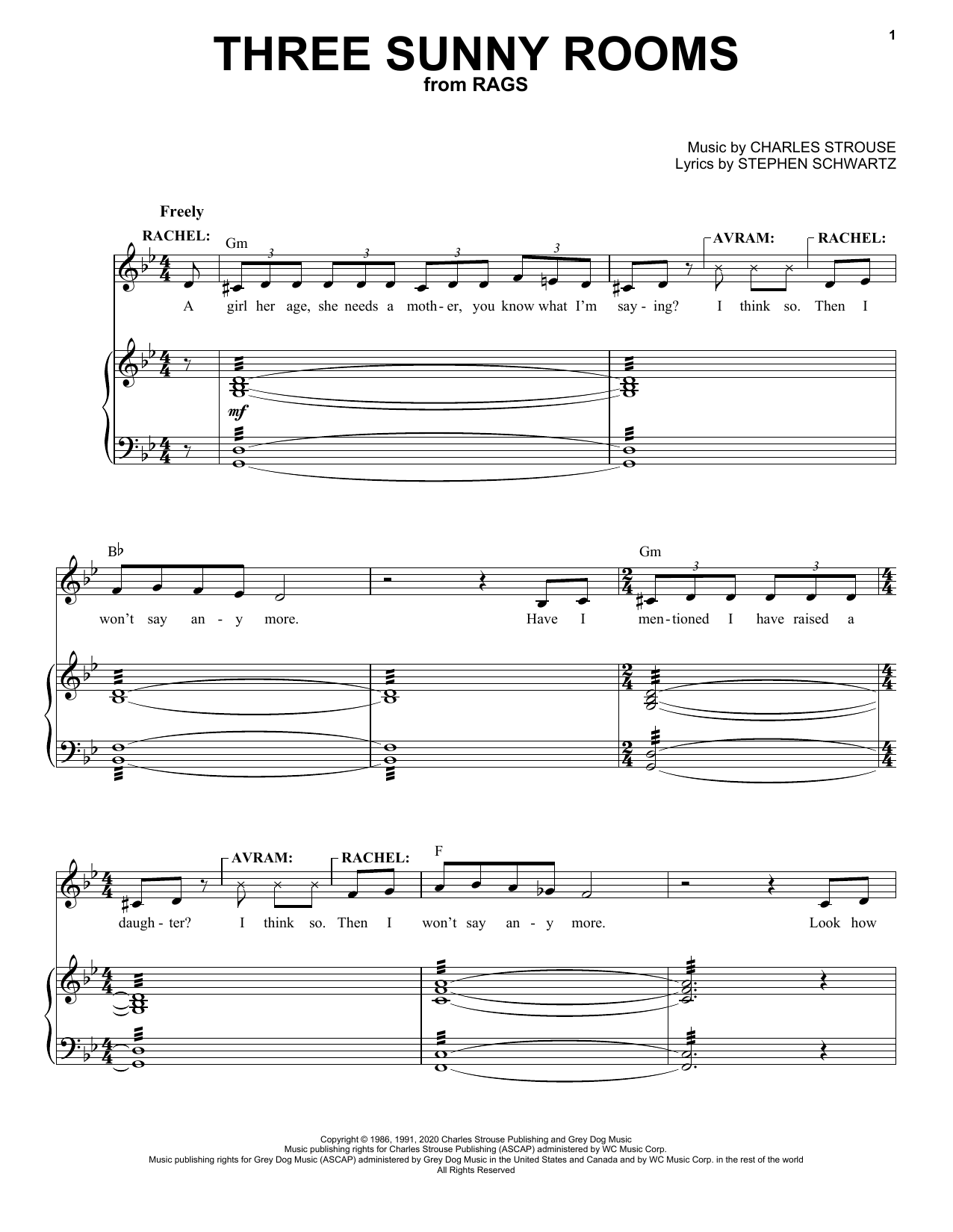 Stephen Schwartz & Charles Strouse Three Sunny Rooms (from Rags: The Musical) Sheet Music Notes & Chords for Piano & Vocal - Download or Print PDF