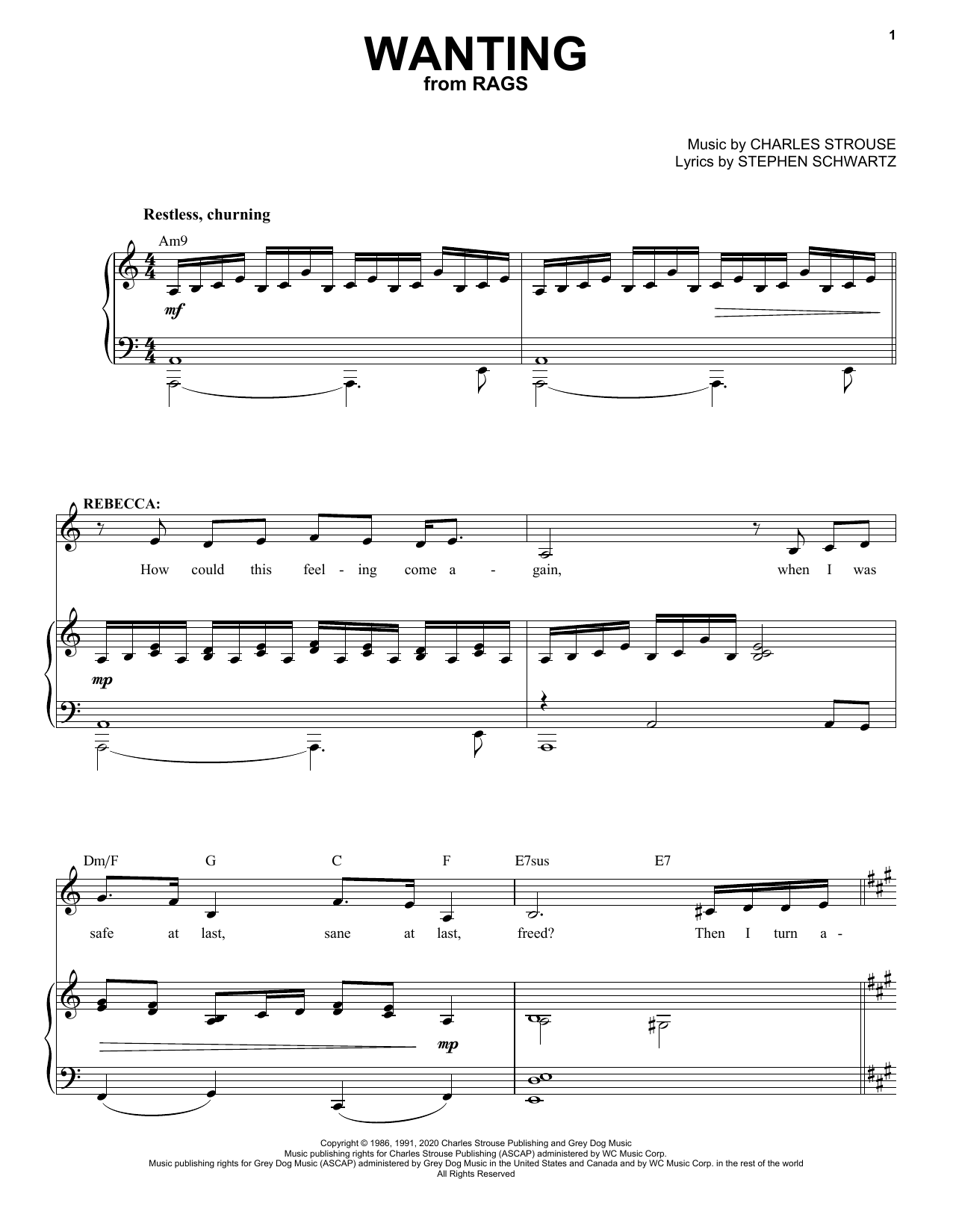 Stephen Schwartz & Charles Strouse Wanting (from Rags: The Musical) Sheet Music Notes & Chords for Piano & Vocal - Download or Print PDF