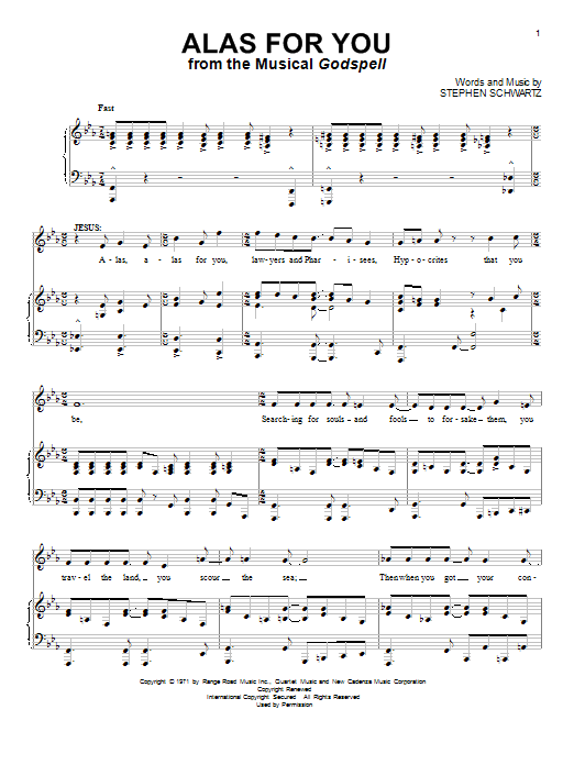 Stephen Schwartz Alas For You Sheet Music Notes & Chords for Piano, Vocal & Guitar (Right-Hand Melody) - Download or Print PDF