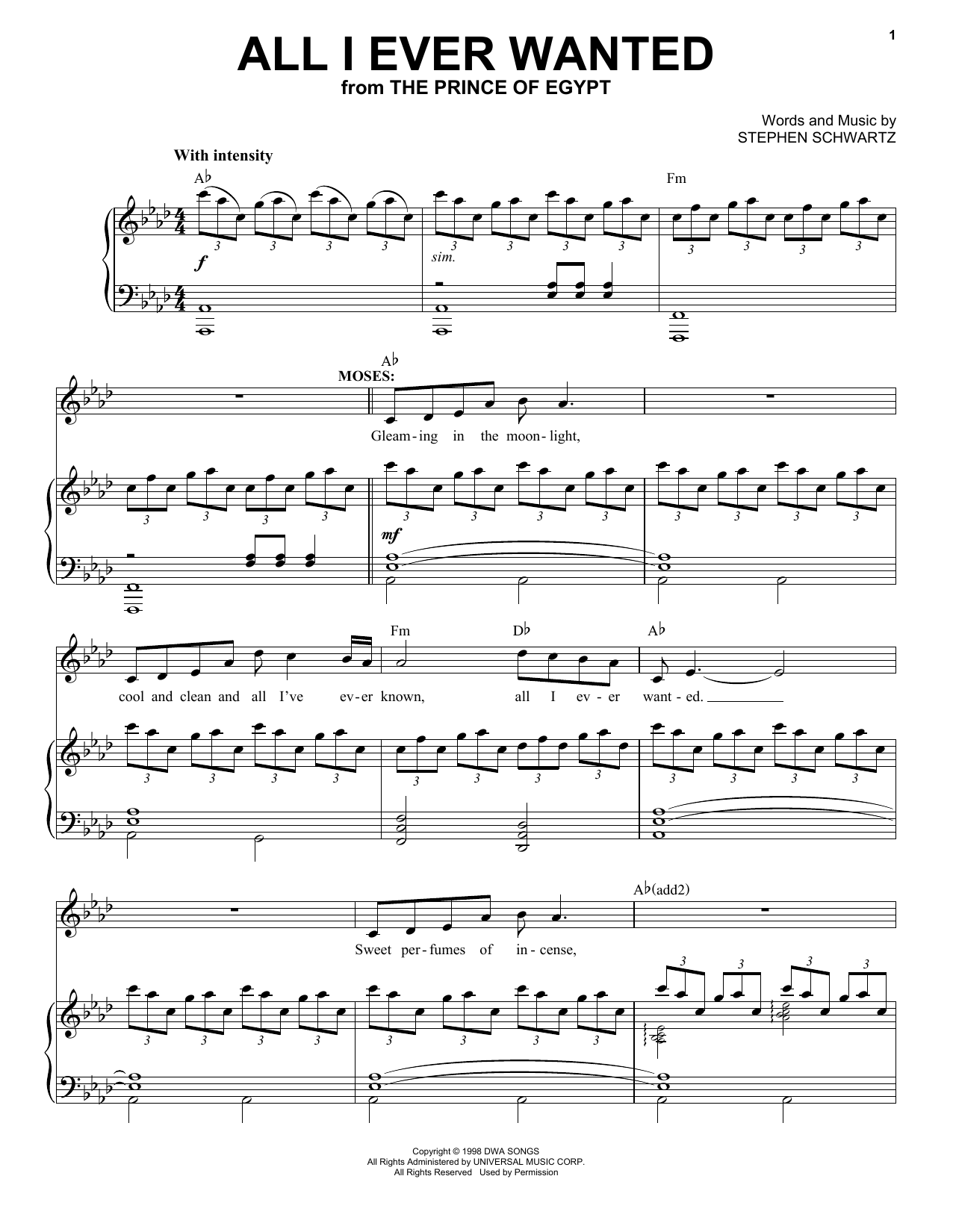 Stephen Schwartz All I Ever Wanted (with Queen's Reprise) (from The Prince Of Egypt: A New Musical) Sheet Music Notes & Chords for Piano & Vocal - Download or Print PDF