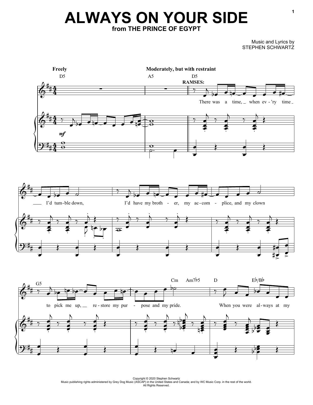 Stephen Schwartz Always On Your Side (from The Prince Of Egypt: A New Musical) Sheet Music Notes & Chords for Piano & Vocal - Download or Print PDF