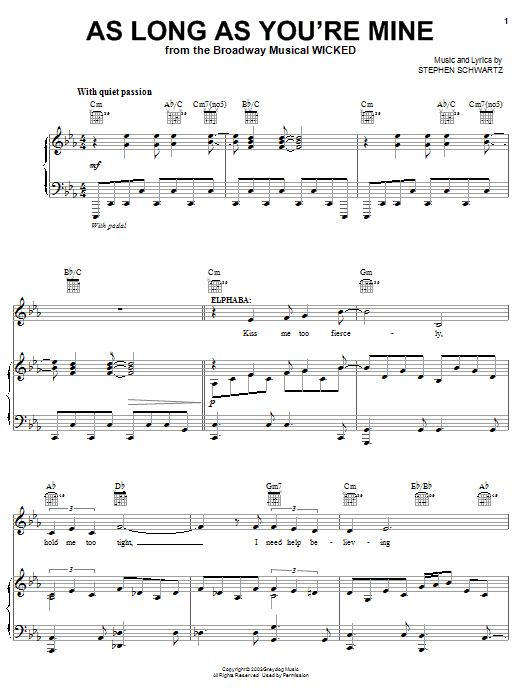 Stephen Schwartz As Long As You're Mine (from Wicked) Sheet Music Notes & Chords for Piano & Vocal - Download or Print PDF