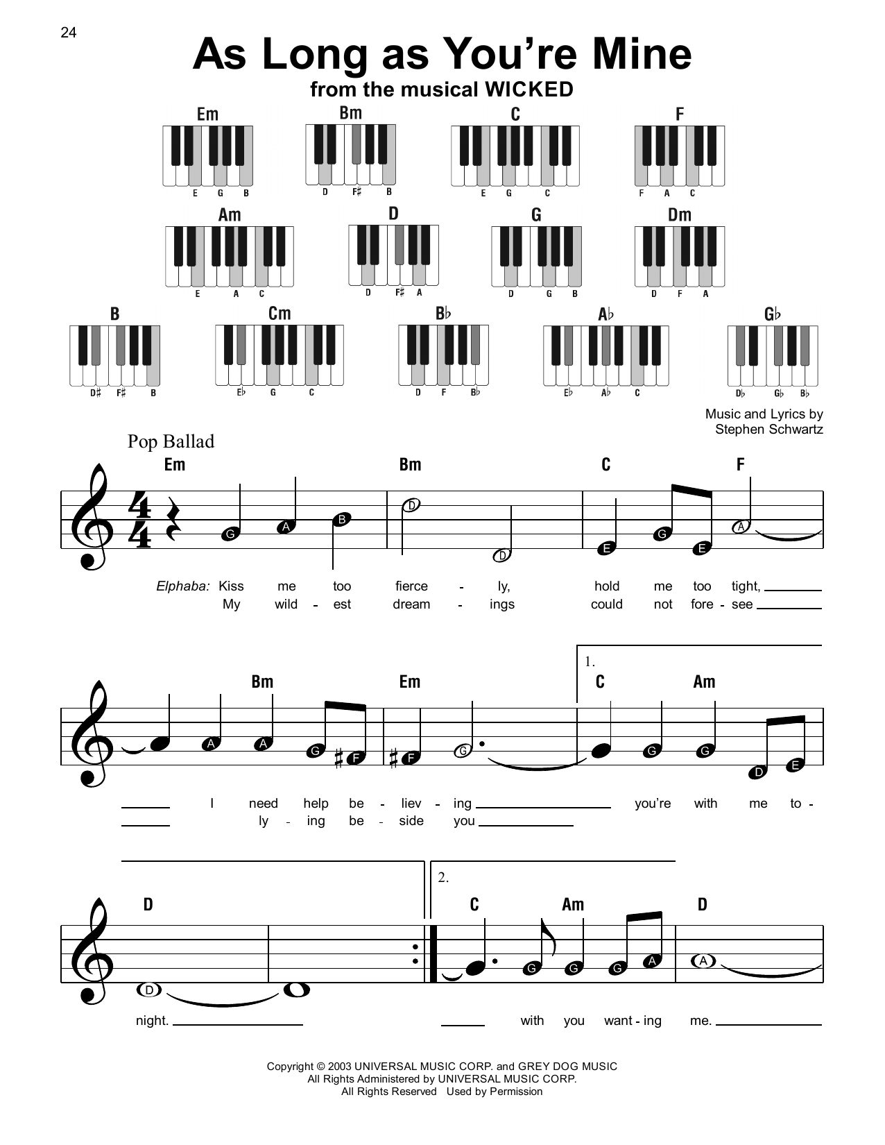 Stephen Schwartz As Long As You're Mine (from Wicked: For Good) Sheet Music Notes & Chords for Super Easy Piano - Download or Print PDF